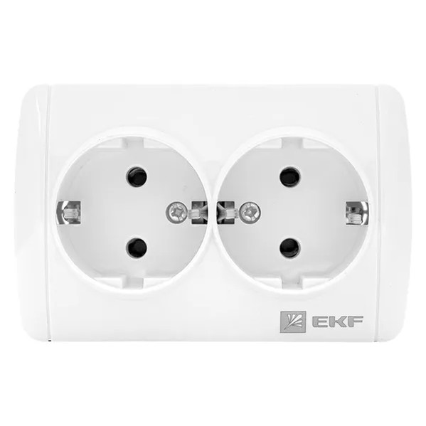 EKF Socket 2-gang 16A White Thermoplastic