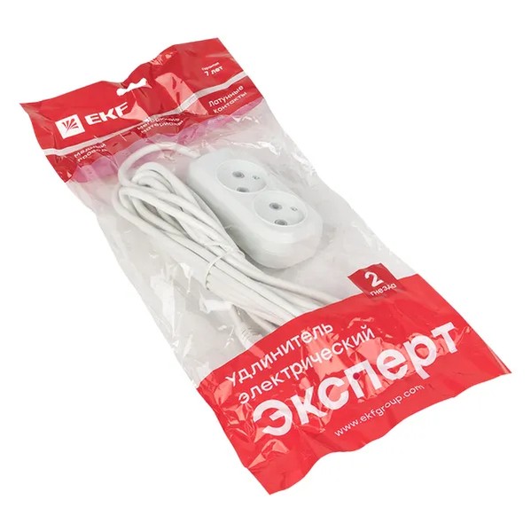 EKF Extension Cord White Plastic 3