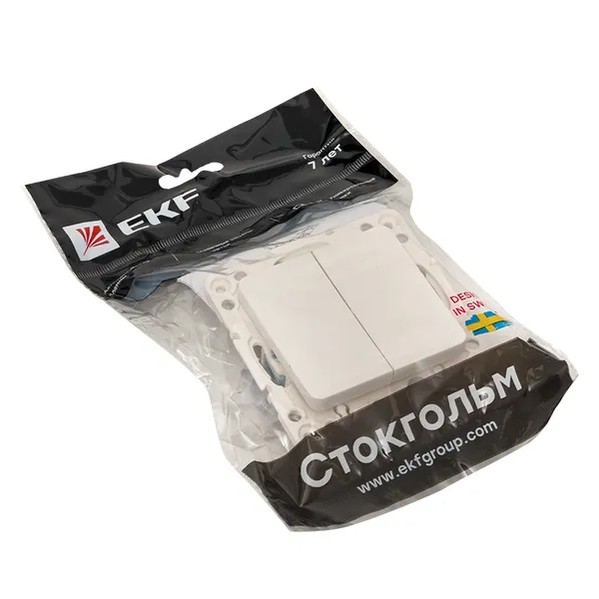 EKF Stockholm Switch Mechanism 2-gang White Polycarbonate 1